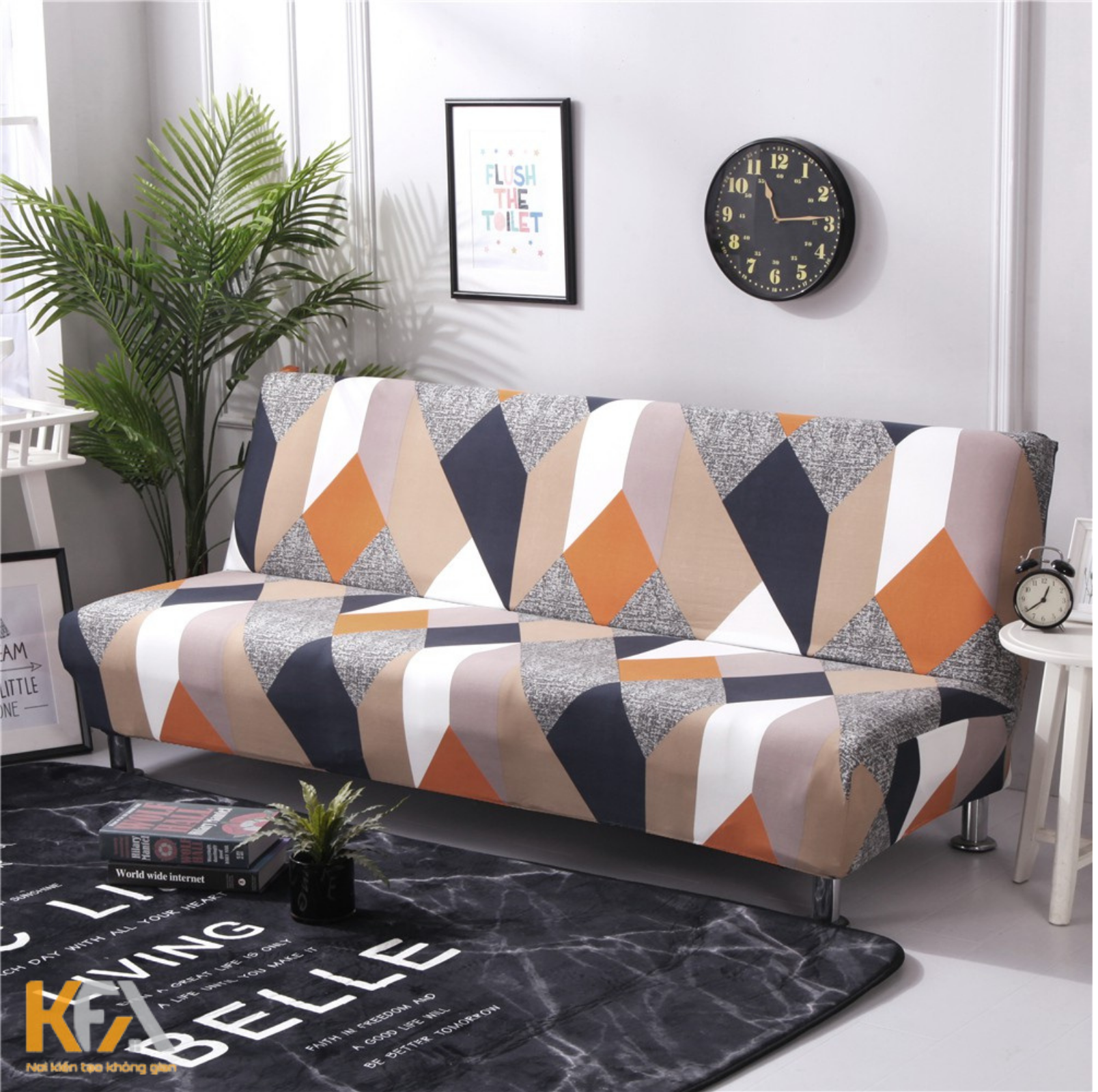 Ghế sofa giường bọc thổ cẩm nhiều màu sắc
