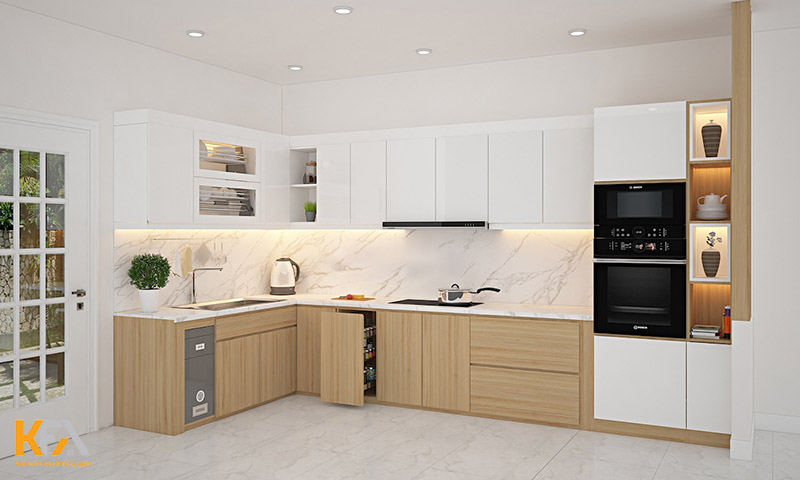Thiết kế phòng bếp theo phong cách hiện đại với tủ bếp gỗ công nghiệp thông minh