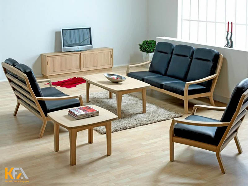 Phòng khách đơn giản, thanh lịch với bộ bàn ghế gỗ HDF đẹp mắt