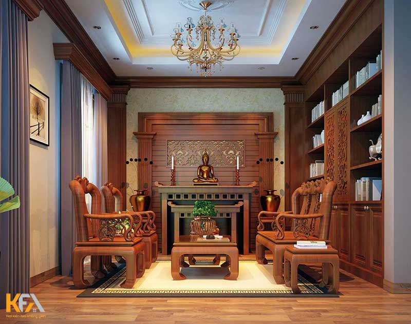 Phòng khách sang trọng, hiện đại với nội thất gỗ tự nhiên cao cấp