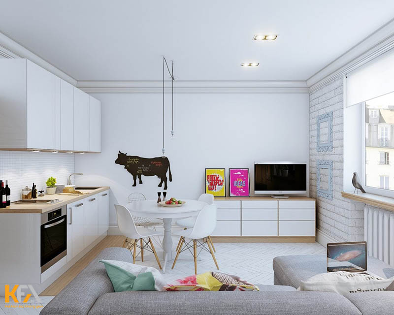 Thiết kế phòng khách và phòng bếp kết hợp trong không gian nhỏ - Mẫu 10