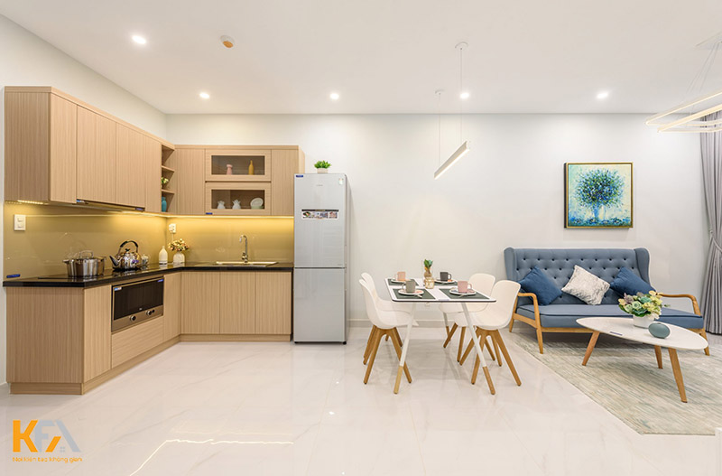 Ưu tiên đồ nội thất đơn giản khi thiết kế kết hợp phòng khách cùng phòng bếp