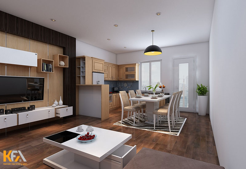 Thiết kế nội thất phòng khách liền phòng bếp có nhiều lợi ích nhất định