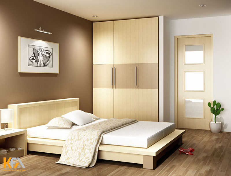 Phòng ngủ 15m2 sử dụng nội thất gỗ ấm áp, sắp xếp đơn giản, gọn gàng