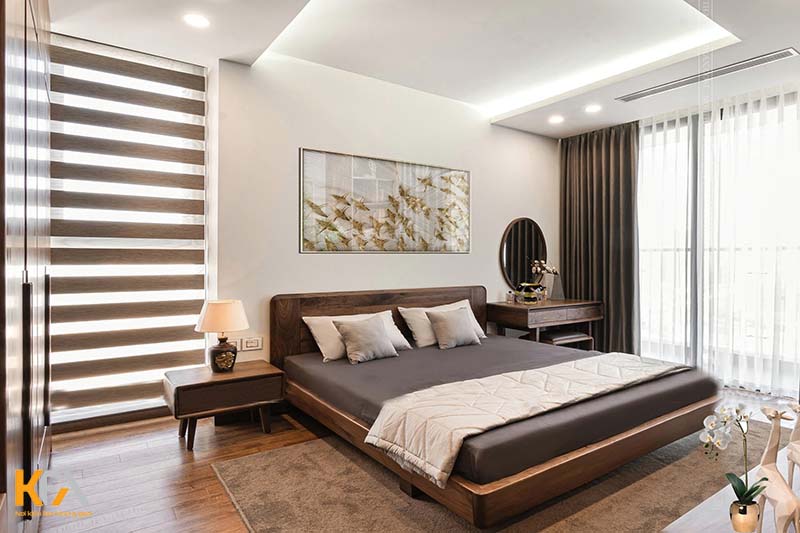 Phòng ngủ 15m2 thiết kế theo phong cách hiện đại, sang trọng với nội thất gỗ óc chó