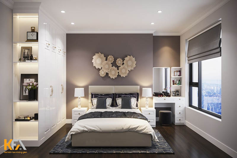 Phòng ngủ thiết kế theo phong cách hiện đại sử dụng nhiều đồ trang trí bắt mắt, ấn tượng