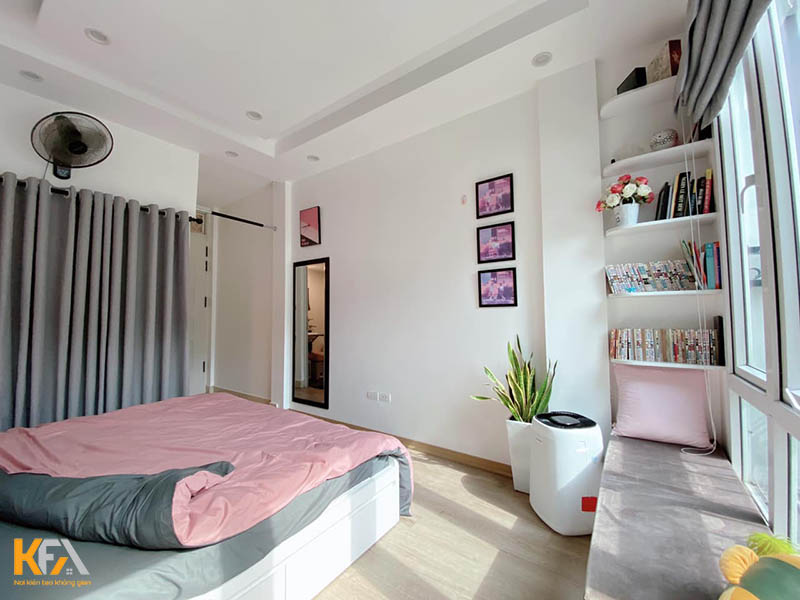 Phòng ngủ cho nữ hiện đại, tiện nghi với tone trắng hồng kết hợp