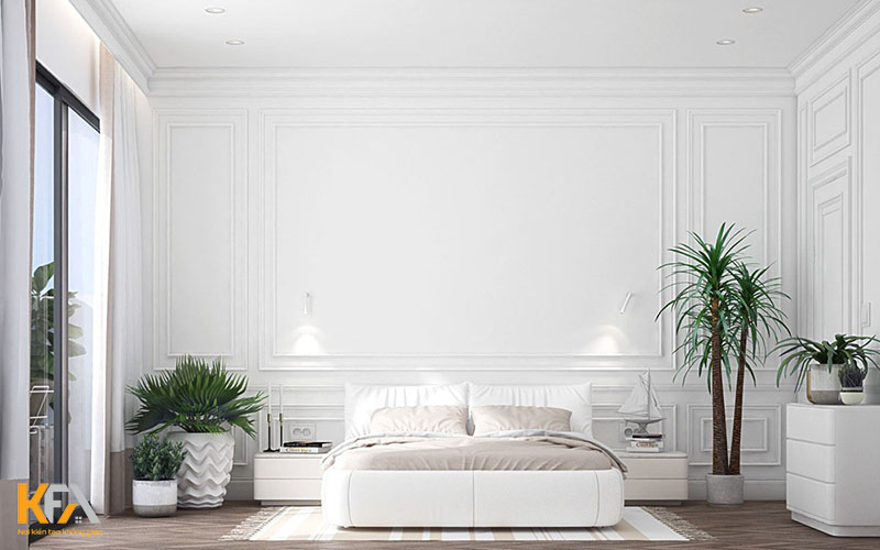 Phòng ngủ 20m2 đơn giản với tone trắng chủ đạo cực kỳ rộng rãi