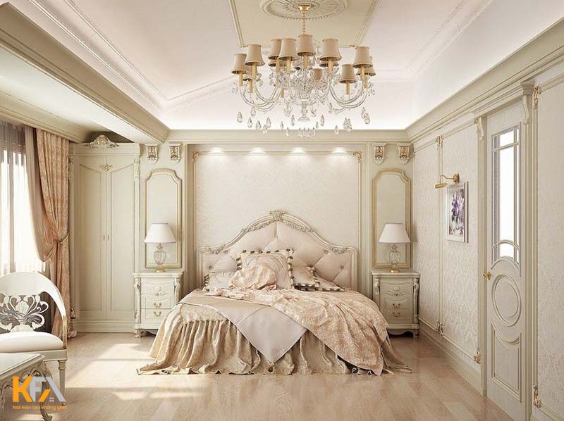 Phòng ngủ 20m2 thiết kế theo phong cách tân cổ điển vô cùng ngọt ngào, sang trọng