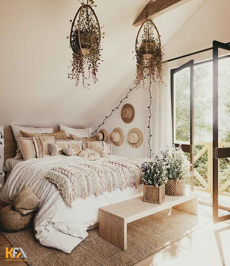 Thiết kế phòng ngủ nhỏ đẹp cho nữ hướng thiên nhiên