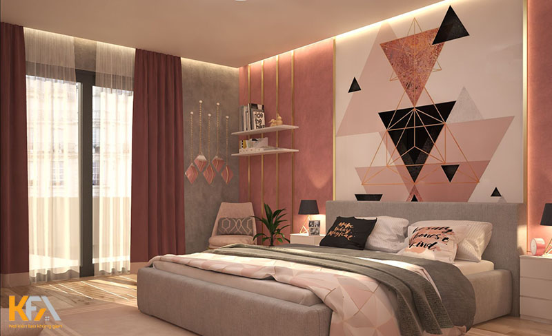 Phòng ngủ đẹp cho cô gái cá tính với các hình học