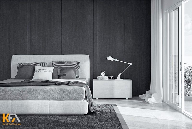 Phòng ngủ kết hợp màu đen trắng với cách thiết kế đơn giản