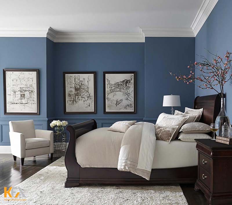 Thiết kế phòng ngủ đẹp cho nữ lấy màu xanh dương làm màu nền 