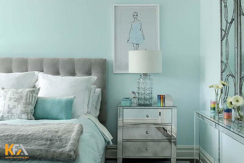 Phòng ngủ sử dụng màu xanh ngọc làm chủ đạo