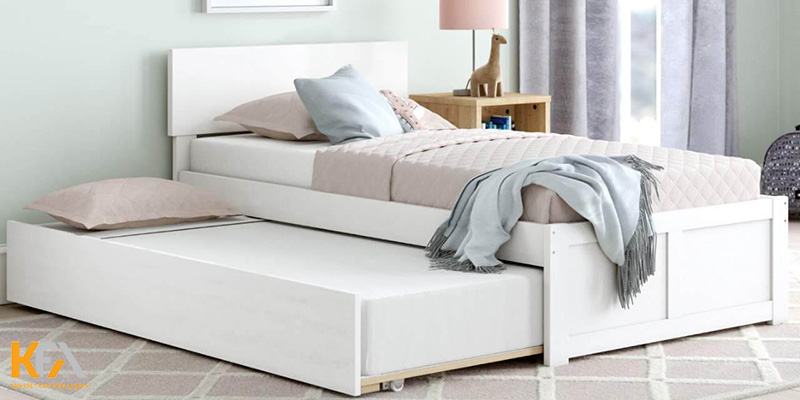 Giường kéo sử dụng tone trắng kem nhẹ dịu, thư giãn trong không gian phòng ngủ