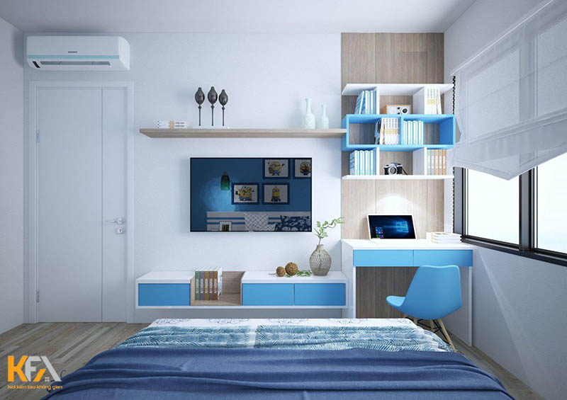 Phòng ngủ đơn giản dành cho bé trai với màu xanh biển chủ đạo
