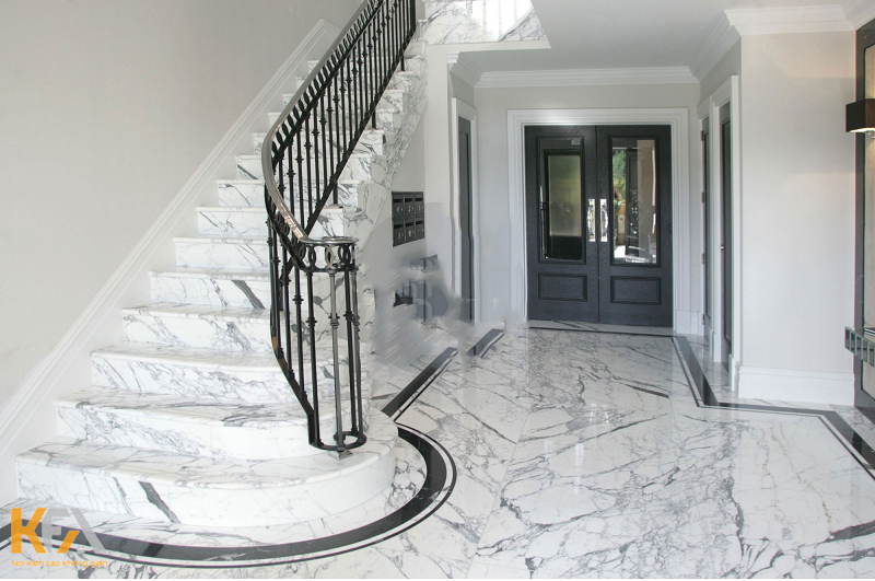 Thiết kế phòng khách nhà ống hiện đại bằng đá Marble