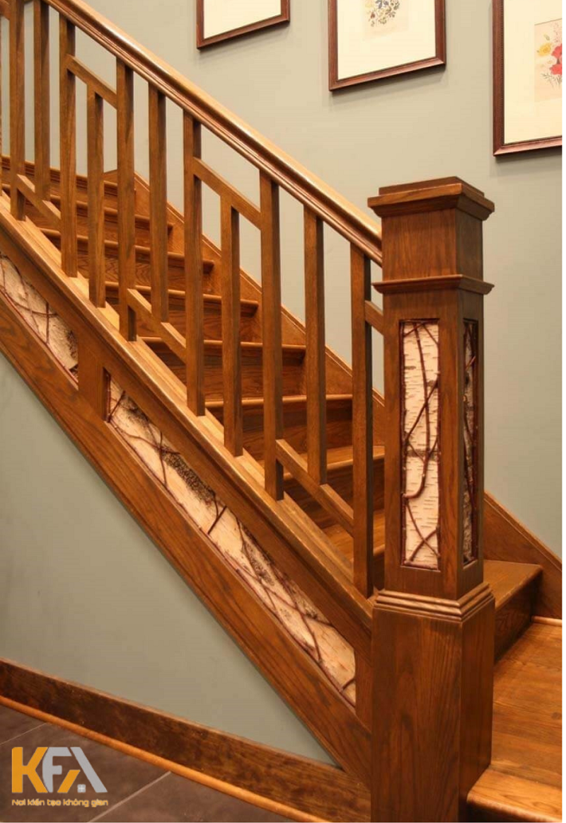 Mẫu thiết kế cầu thang bộ với mặt bậc ốp gỗ tự nhiên
