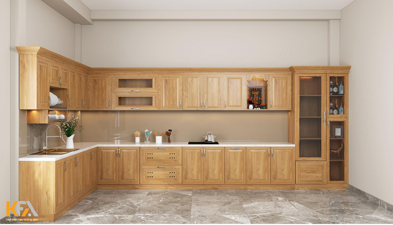 Mẫu thiết kế tủ bếp bằng gỗ Tần Bì hiện đại
