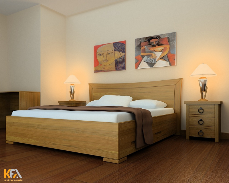 Giường ngủ được thiết kế đơn giản nhưng để lại nhiều ấn tượng độc đáo
