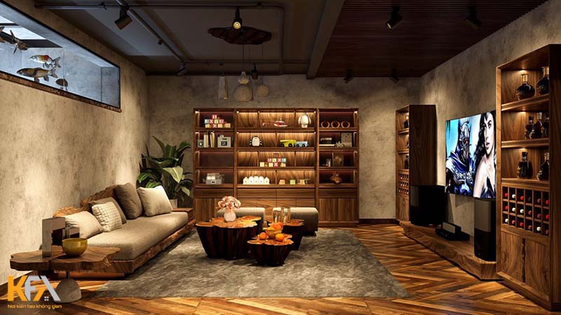 Thiết kế tủ rượu, tủ trưng bày bằng gỗ óc chó giúp tăng giá trị không gian sống