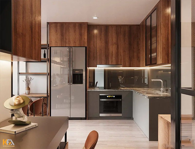 Không gian bếp với thiết kế tủ bếp 2 màu hiện đại