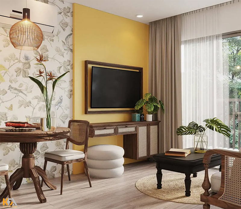 Thiết kế nội thất căn hộ chung cư 1 phòng ngủ phong cách Indochine