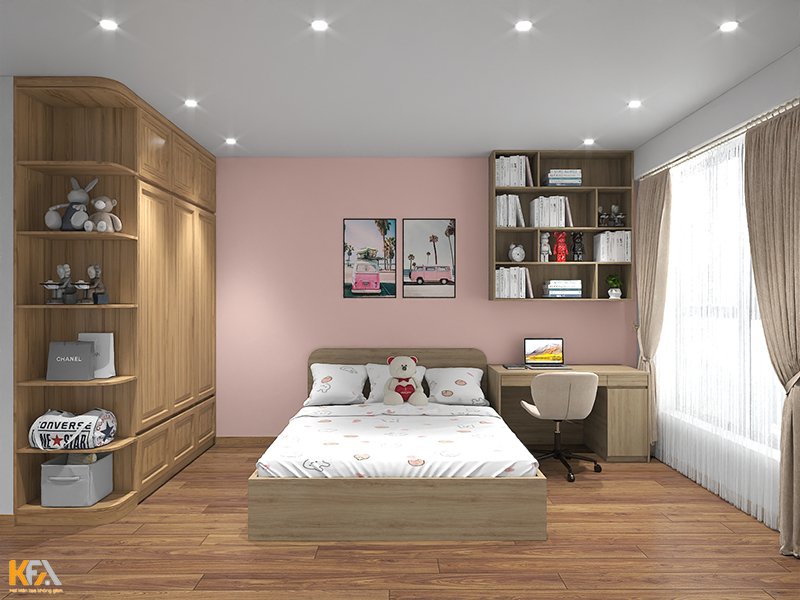 Thiết kế nội thất phòng ngủ bé gái với tone màu hồng dễ thương