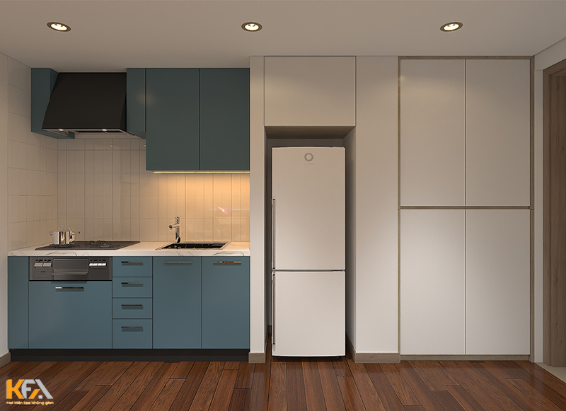 Không gian căn bếp thiết kế màu xanh pastel nổi bật