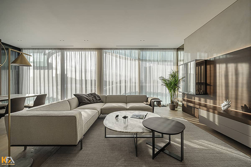 Thiết kế không gian phòng khách chung cư nổi bật với mẫu ghế sofa lớn
