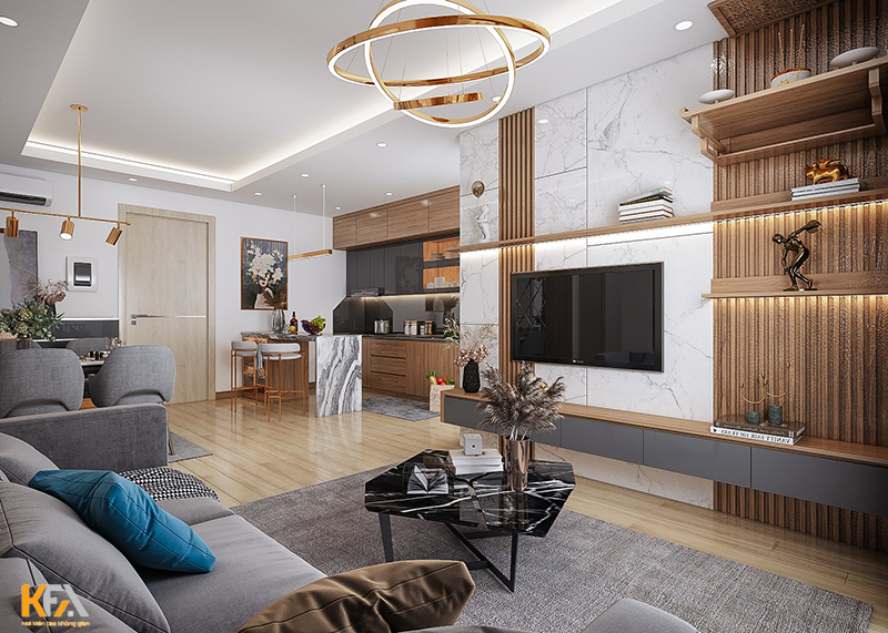 Thiết kế nội thất phòng khách phong cách Luxury sang trọng cho chung cư 75m2