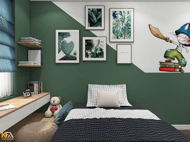 Ý tưởng thiết kế nội thất phòng ngủ chung cư tone màu xanh