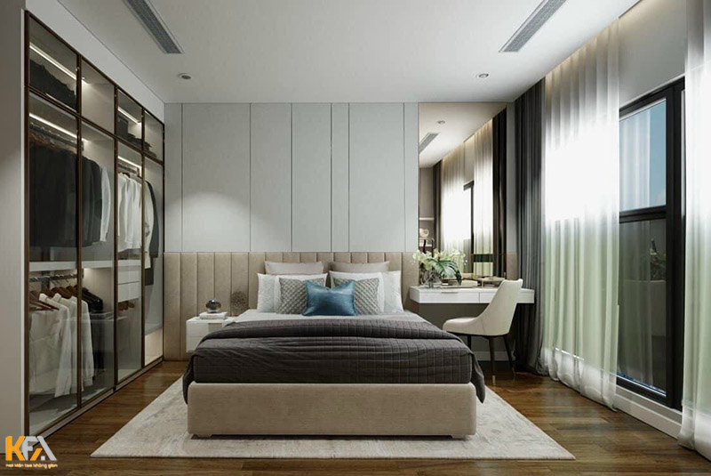 Mẫu thiết kế phòng ngủ master với tủ tường trang trí hiện đại