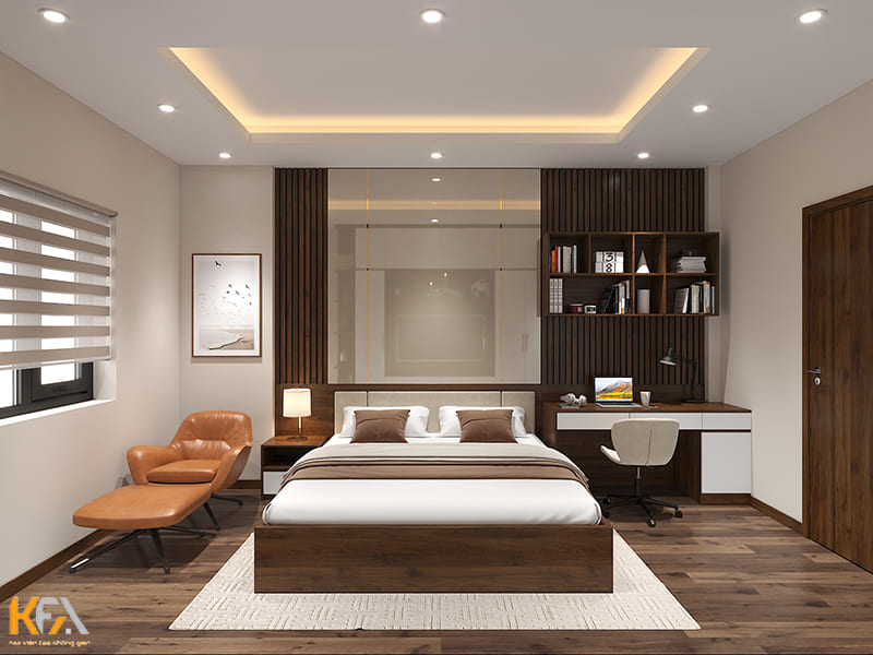 Thiết kế phòng ngủ master hiện đại với tone màu trầm