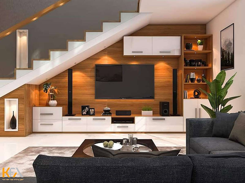 Ý tưởng thiết kế phòng khách đẹp có cầu thang giúp tận dụng tối đa không  gian  LUXCOHOME