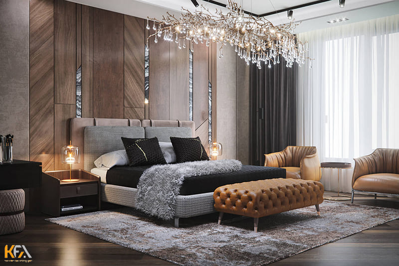 Thiết kế phòng ngủ 60m2 phong cách luxury