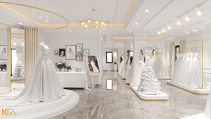 Showroom rộng rãi, giúp trưng bày váy cưới, ảnh cươi và phụ kiện tiện nghi