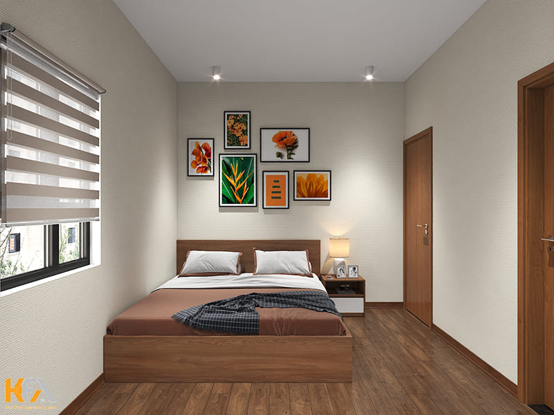 Phòng ngủ master đơn giản với điểm nhấn là tranh treo tường