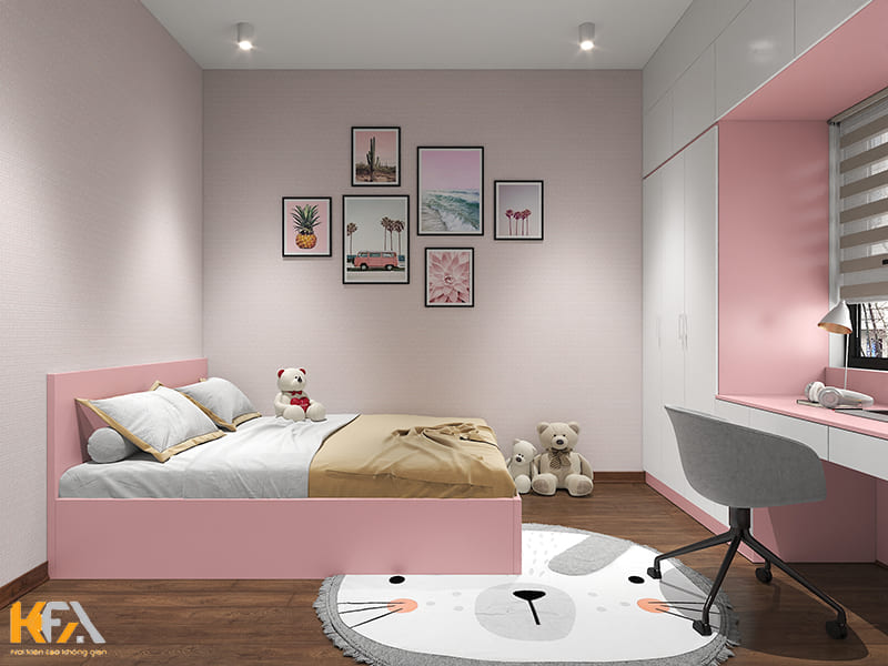Phòng ngủ cho bé gái màu hồng đặc trưng