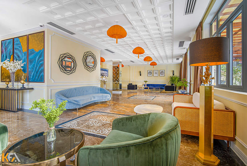 Sự kết hợp màu sắc ấn tượng trong thiết kế nội thất khách sạn 2 sao