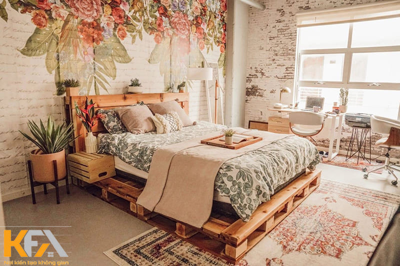 Phòng ngủ giường bệt phong cách Vintage nhẹ nhàng, thơ mộng