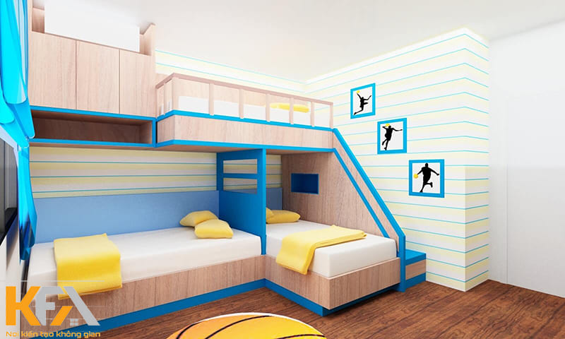 Thiết kế giường tầng đủ cho 3 bé nghỉ ngơi