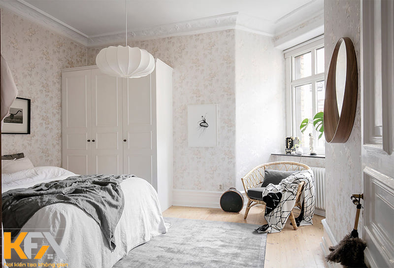 Trang trí phòng ngủ Scandinavian bằng những chậu cây nhỏ xinh hay chiếc thảm sàn