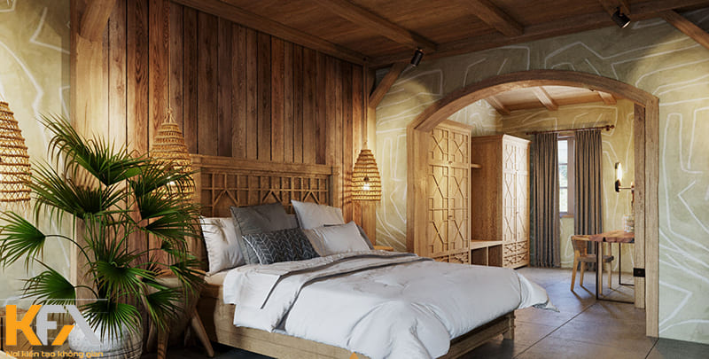 Phòng ngủ Địa Trung Hải mộc mạc với nội thất bằng gỗ