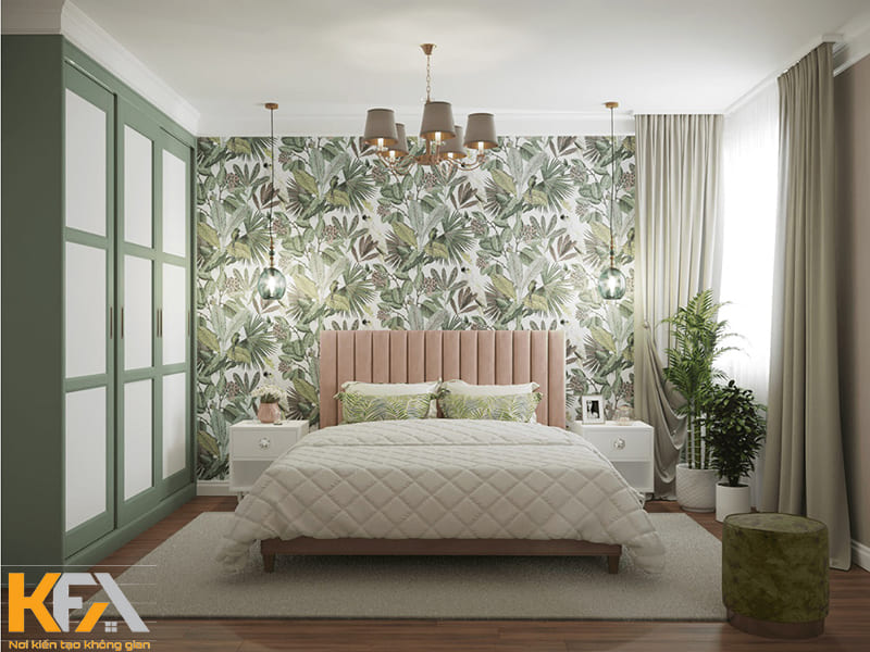 Trang trí phòng ngủ chung cư phong cách Địa Trung Hải với giấy dán tường 