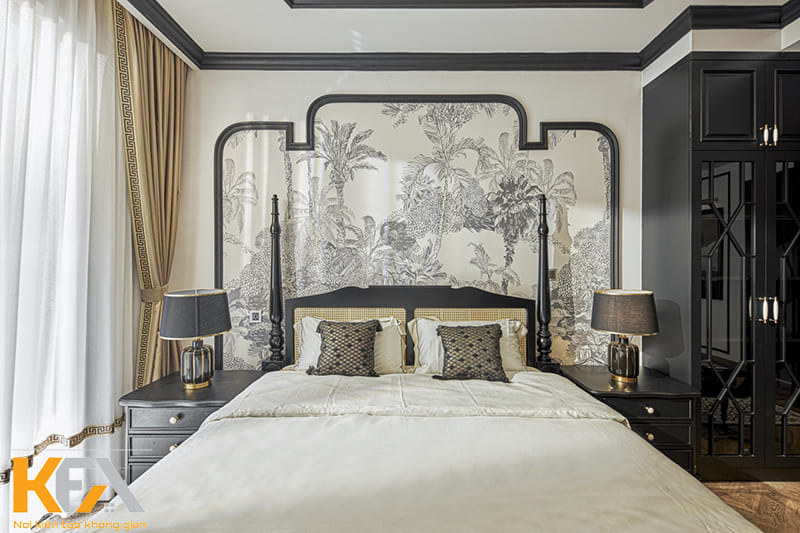 Họa tiết đầu giường là lối thiết kế phổ biến trong phòng ngủ phong cách Indochine