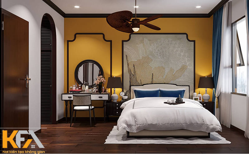Màu sắc sử dụng trong thiết kế phòng ngủ phong cách Indochine không bị giới