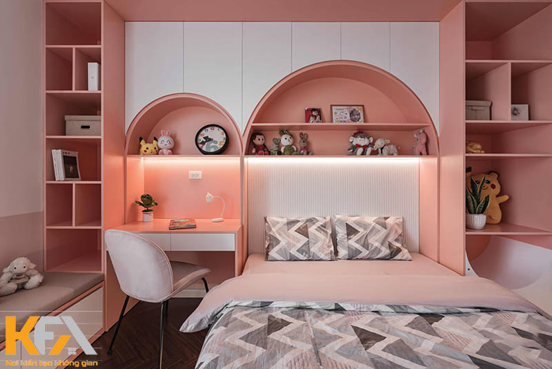 Phòng ngủ Indochine cho bé gái màu hồng nhẹ nhàng