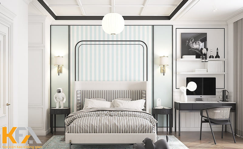Thiết kế phòng ngủ trẻ em phong cách Indochine với gam màu trắng - xanh thông thoángThiết kế phòng ngủ trẻm em phong cách Indochine với gam màu trắng - xanh thông thoáng