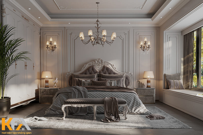 Phòng ngủ châu Âu tân cổ điển đã lược bỏ rất nhiều chi tiết rườm rà so với phòng ngủ cổ điển